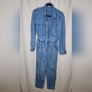 Free People Womens Denim Jumpsuit Size S Boiler Suit Blue Long Sleeve
